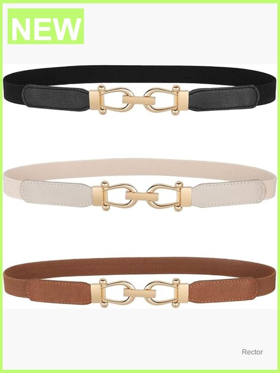 Women\'s Skinny Elastic Belt with Gold Buckle, Stretchy Waist Belt for Dresses main image 2